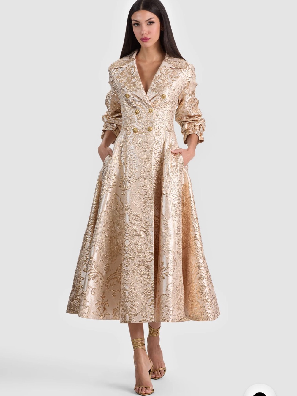 Alice + Olivia Gold Jacquard Trench Coat Ellie 10 NEW $1,495